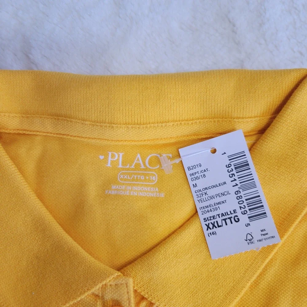 The Childrens Place Polo Shirt Kids XXL 16 Yellow Ruffle Trim Stretch Fabric